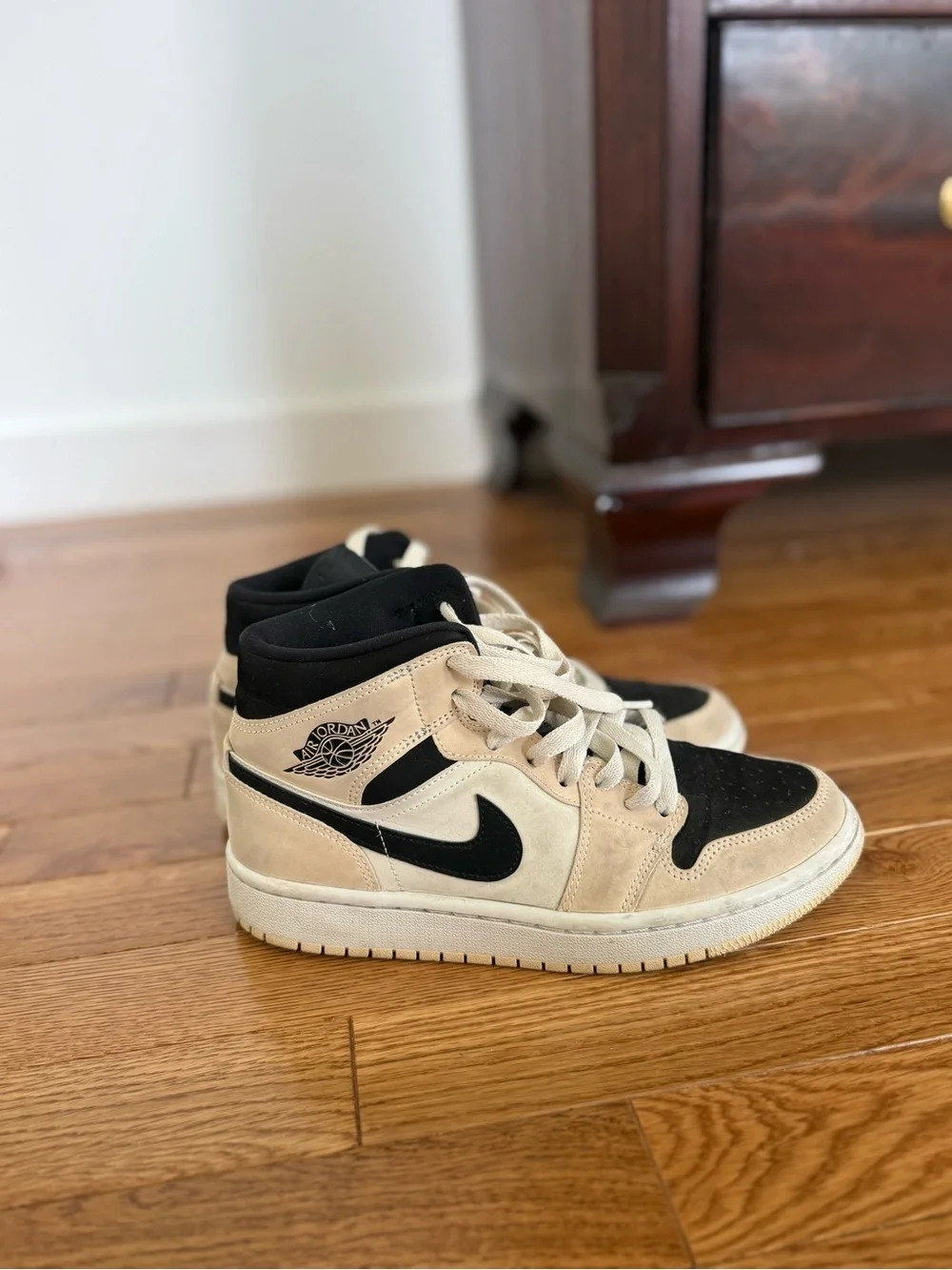 Jordan Beige and Black Retro High-Top Sneakers